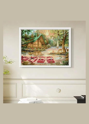 Набір для вишивання за нанесеною на канву схемою "River House and Boat". AIDA 14CT printed 56*44 см Joy Sunday (313613142)