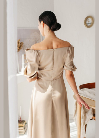 Коричнева жіноча сукня “caramel flow” з обʼємними рукавами Lana Bryk однотонна