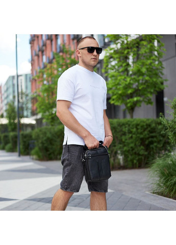 Шкіряна чоловіча сумка-барсетка 21х25х6, месенджер з ручкою 73957 чорна Tiding Bag (341309348)