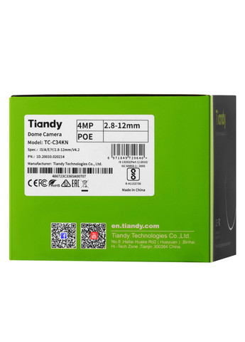 Камера IP TC-C34KN, 4MP, Dome, 2.8-12mm AVF, f/1.6, IR30m, PoE, IP66 Tiandy (367073836)