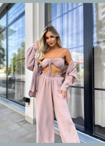 Жіночий брючний трійка кремовий No Brand костюм (322301245)