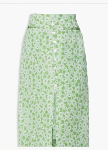 Светло-зеленая праздничный, коктейльный, спортивная, офисная, домашний, пляжный, карнавальный, откровенный, повседневная, кэжуал, вечерний цветочной расцветки стильная мини юбка шелк лен Sandro карандаш, а-силуэта (трапеция)