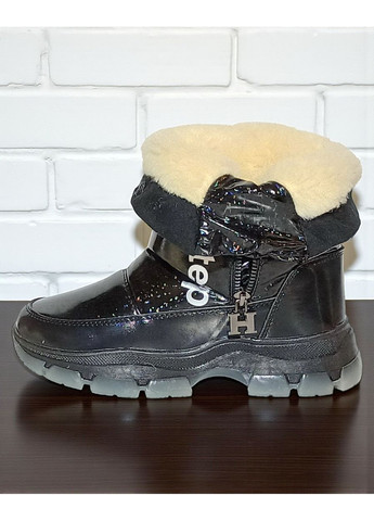 Черные зимние дутики на овчине, зимние ботинки для девочки подростка вистеп Weestep на молнии