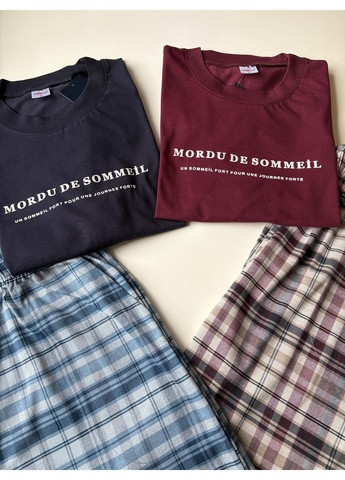 Мужская хлопковая пижама "SOMMEIL" футболка и шорты в клетку бордовый Mirano (370769269)