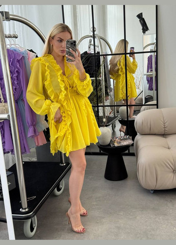 Желтое нежное шифоновое платье на завязках Luna