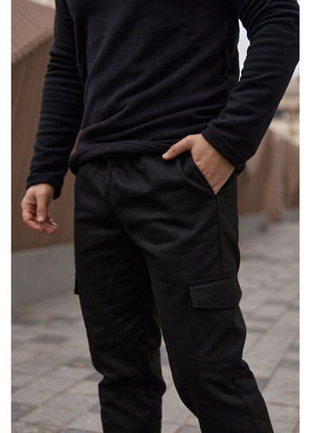 Чоловічі штани карго на флісі, чорні, з накладними кишенями, S Intruder (372111570)