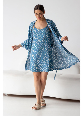 Халат из штапеля Barwa 0099 white flowers/blue (352260581)