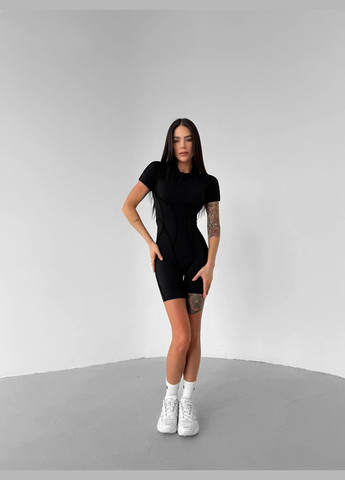 Спортивный комбинезон (короткий) «с имитацией корсета» с чашками и без пуш-ап, черного цвета, размер S Trends комбинезон-шорты однотонный чёрный спортивный