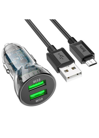 Адаптер автомобильный Z47 с кабелем Micro USB Transparent Discovery Edition 2 порта черный Hoco (293346650)