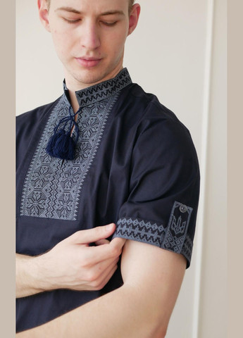 Тёмно-синяя вышиванка мужская с коротким рукавом эней темн.синий, раз.50 4PROFI (294909910)