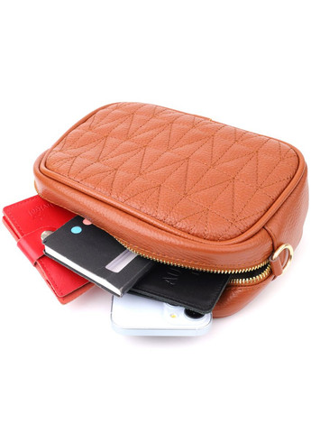 Стеганая сумка для женщин из натуральной кожи 22899 Рыжий Vintage (360919631)