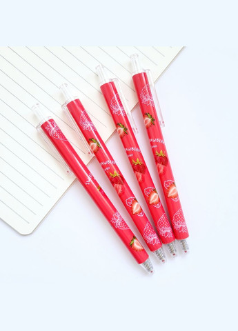 Гелевая ручка в корейском стиле, с рисунком клубника красная, чёрная гелевая паста, сменный стержень No Brand (320917012)