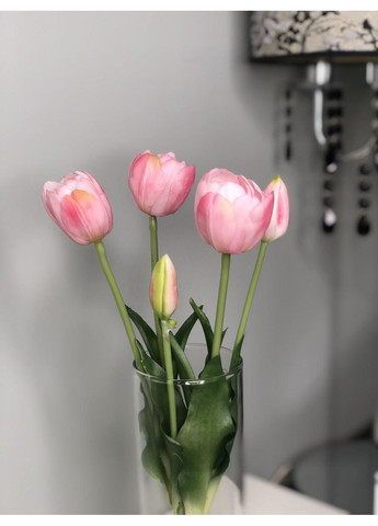 Штучні тюльпани латексні піоновидні ніжно-рожеві, букет 5 квіток Real Touch HVOYA (370161957)