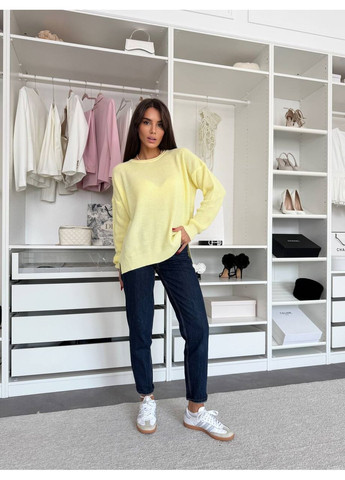 Светло-желтый демисезонный базовый вязаный свитер oversize джемпер Україна