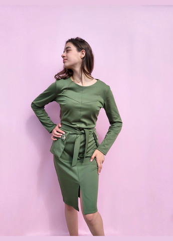 Зелена повсякденний сукня зелене з накладними кишенями, на поясі 6096 l (46) Алеся