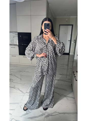 Женский шелковый костюм с принтом: рубашка + штаны палаццо + платок Україна (354693263)