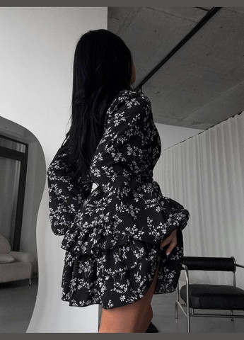 Чорно-білий святковий, коктейльна, повсякденний, джинсова, ділова ніжна сукня No Brand з квітковим принтом