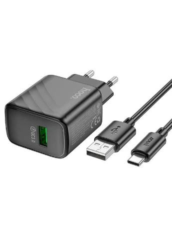 Сетевое зарядное устройство с кабелем CS21A Rich single port QC3.0 charger set (Type-C)(EU) Black Hoco (399531183)