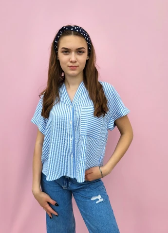 Сорочка жіноча Oversize укорочена в білу смужку Pigalle (398629275)