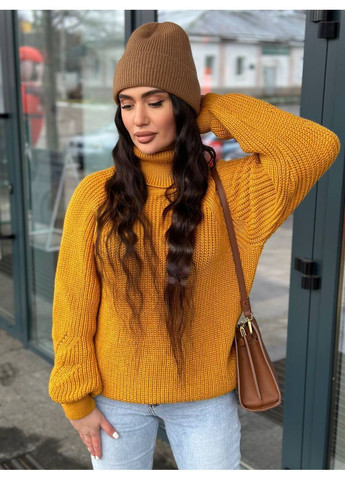 Горчичный демисезонный женский свитер с горловиной джемпер No Brand