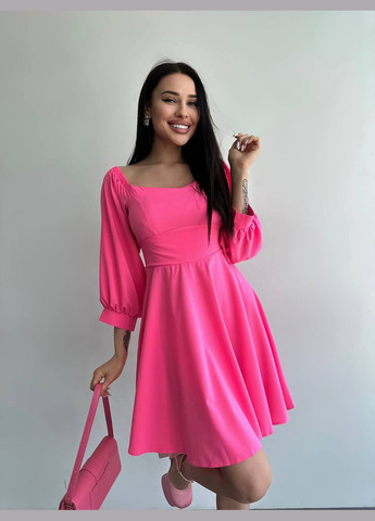 Рожева літнє плаття із софту з бантиком на спині, легке плаття кольору барбі на зав'язках та регульованою талією No Brand
