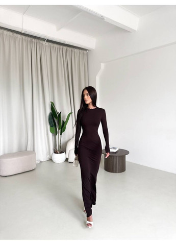 Коричнева повсякденний, вечірня, ділова жіноча віскозна сукня максі з довгим рукавом Україна