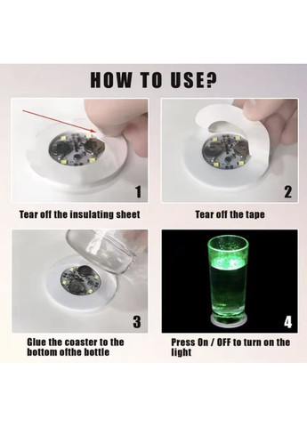 Підсклянка підставка під склянку кухоль келих пляшку самоклеючий діодний для бару та вечірок 2 шт світло Green Neon (362207092)