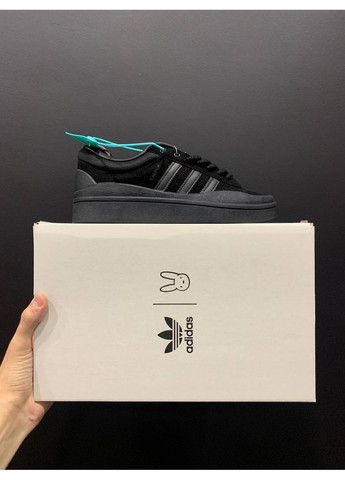 Черные демисезонные кроссовки мужские adidas campus x bad bunny full black адидас кампус No Brand