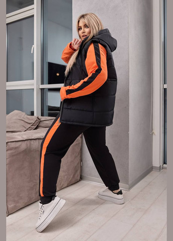 Женский костюм тройка с жилеткой цвет черный/оранжевий р.58/60 451916 New Trend (285710832)