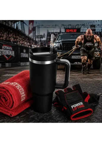 Термокружка с ручкой Tumbler для напитков, комплект с крышкой и трубочкой 30 см Черный (M1187) No Brand (405828457)