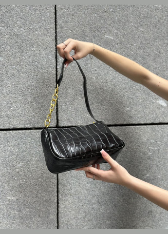 Жіноча чорна сумка через плече багет рептилія No Brand (303323025)