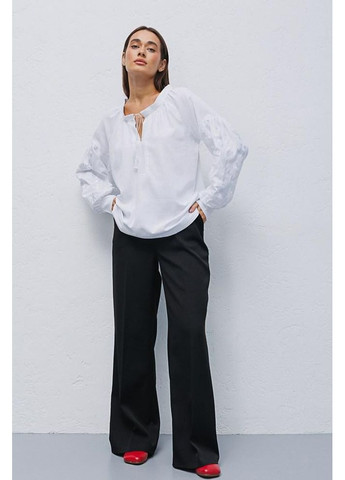 Белая рубашка вышиванка женская лен вискоза длинный рукав цветы 44 белая Arjen