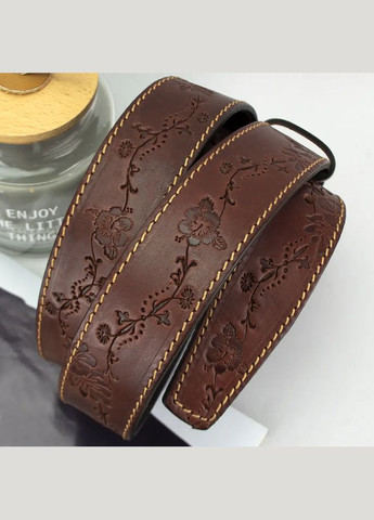 Ремень кожаный женский с цветами коричневый батал SF-3531 (145 см) SFIP (330224875)