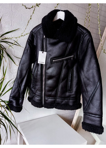 Дубленка куртка Pull&Bear из искусственной овчины черная Pull & Bear (373266735)