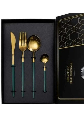 Набір столових приборів Yiwu HP-20-44 нержавіюча сталь 24 предмети на 6 персон Золотистий з зеленим No Brand (360977438)