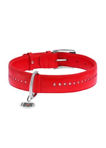 Нашийник для собак шкіряний Glamour подвійний зі стразами Ш 25 мм Д 38-49 см червоний WAUDOG (322327817)