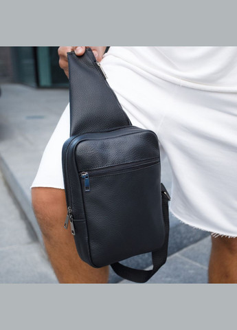 Нагрудна слінг сумка чоловіча з натуральної шкіри містка зручна, чорна No Brand (354721486)