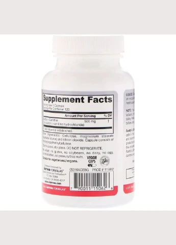 Ацетил L-Карнітин, Acetyl L-Carnitine,, 500 мг, 120 капсул Jarrow Formulas (292007657)