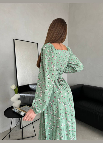 Оливковое кэжуал женское платье софт No Brand с цветочным принтом