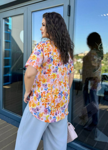 Комбинированная блуза с цветочным принтом и накладным карманом No Brand