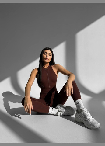 Спортивный комбинезон (длинный) с чашками и пуш-ап шоколадного цвета, размер S Trends комбинезон-брюки однотонный коричневый спортивный