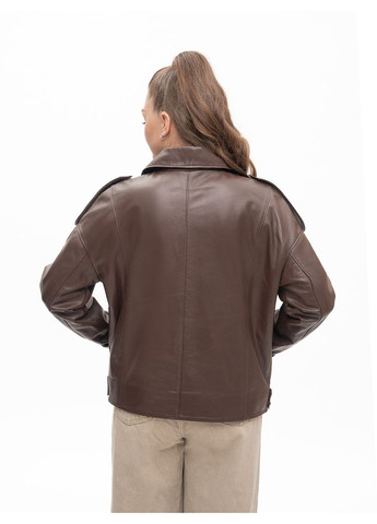Коричнева демісезонна жіноча шкіряна куртка весна Fabio Monti