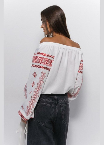 Молочна жіноча вишиванка молочна оздоблення червоне mkar35217-4 Modna KAZKA (336932186)