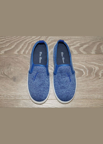 Синие слипоны для мальчика синие Blue Rama с вышивкой, с белой подошвой, с логотипом