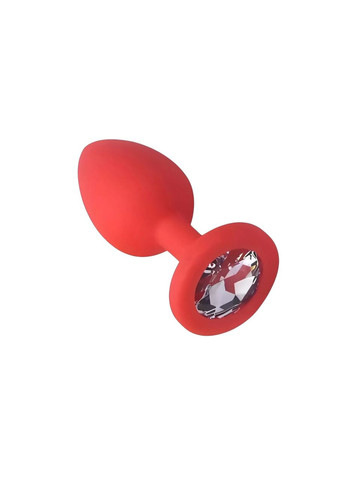 Анальна пробка із прозорим кристалом червона силіконова середня за розміром М No Brand (347614807)