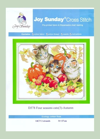 Набор для вышивания крестиком по нанесённой на канву "Four seasons cats 3 Autumn". AIDA 14CT printed 31*27 см Joy Sunday (313614599)