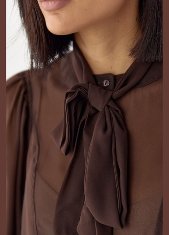 Коричнева прозора блуза з рукавами-ліхтариками Lurex