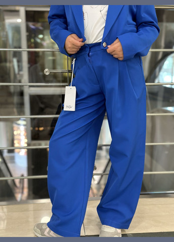 Синій демісезонний костюм для дівчинки y21121-y21123 короткий жакет + штани-палаццо синій (італія) брючний Y-Clu