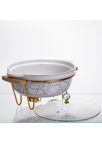 Мармит фарфоровый настольный круглый 2 (л) с подогревом Белый мрамор LC-712 Yiwu (370675524)