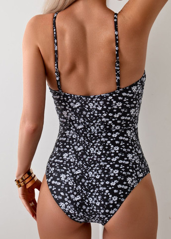 Чорно-білий літній жіночий суцільний купальник v neck tummy control (8438) CUPSHE